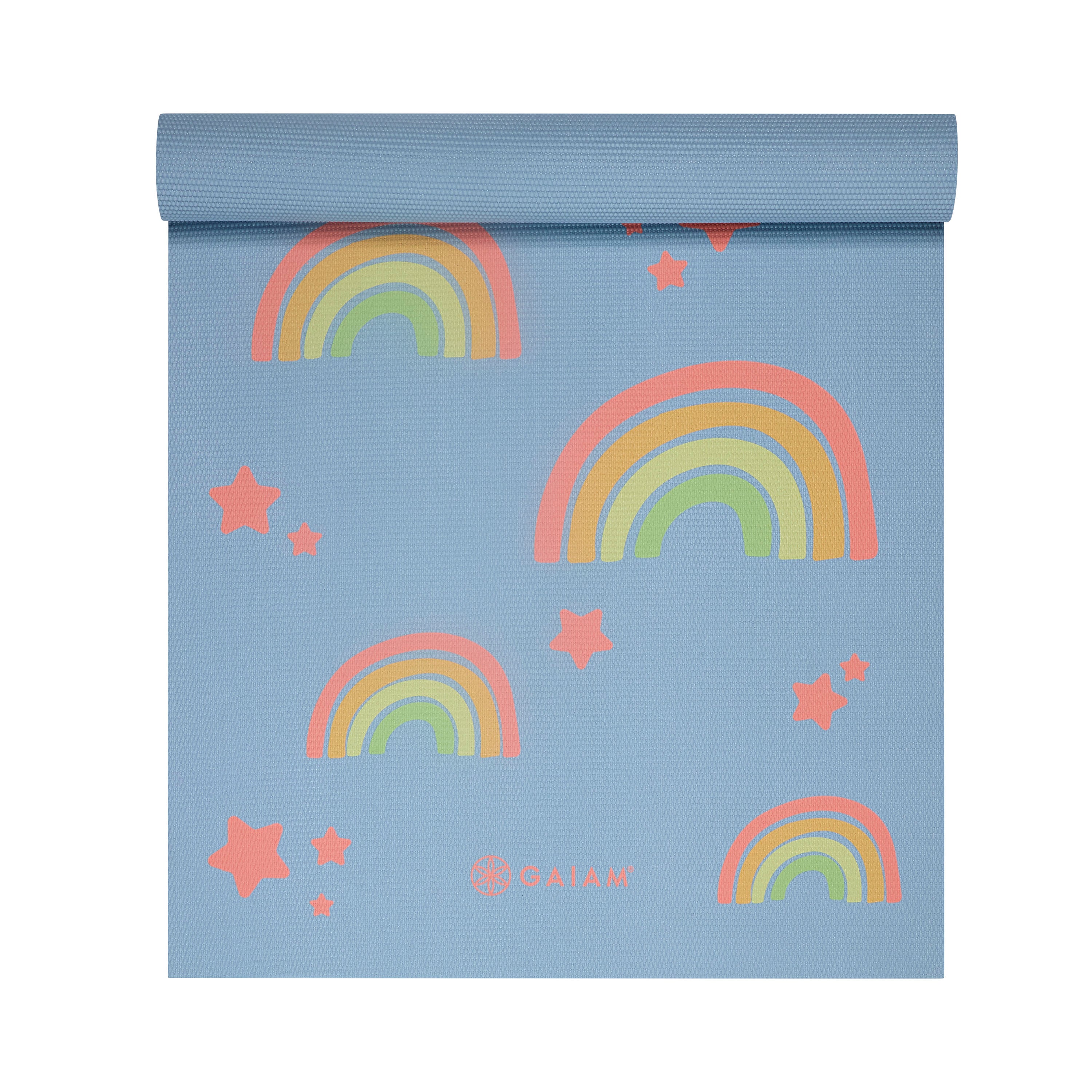 Gaiam Kids Rainbow Stars Yoga Mat top rolled