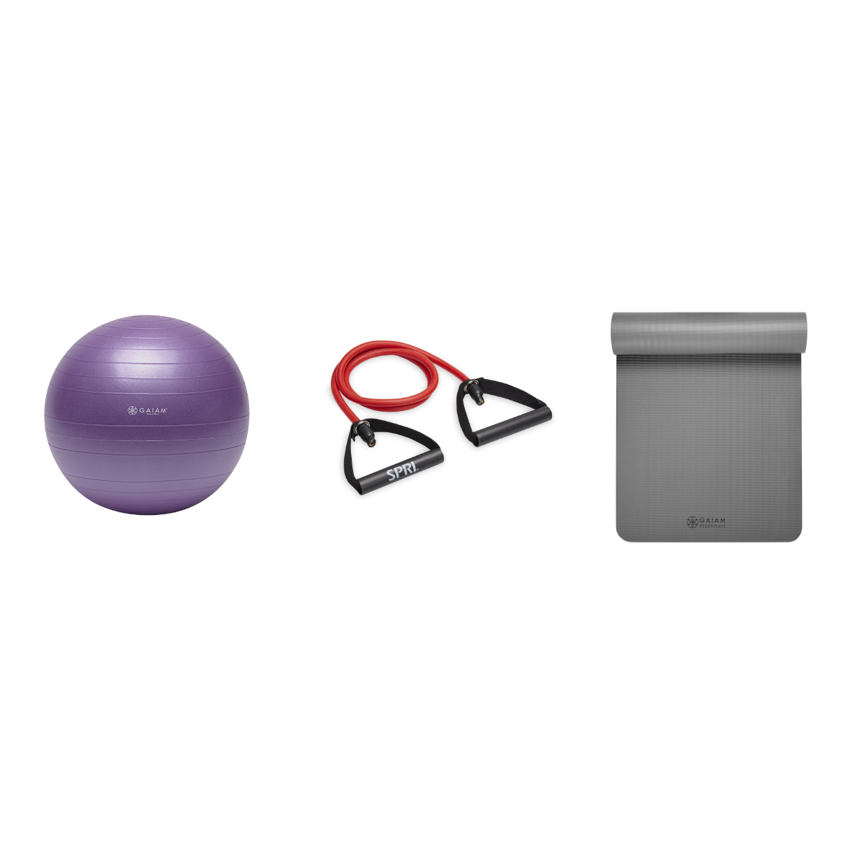 Fitness Bundle - Balance Ball (55cm), Xertube (Medium), Fitness Mat (Grey)