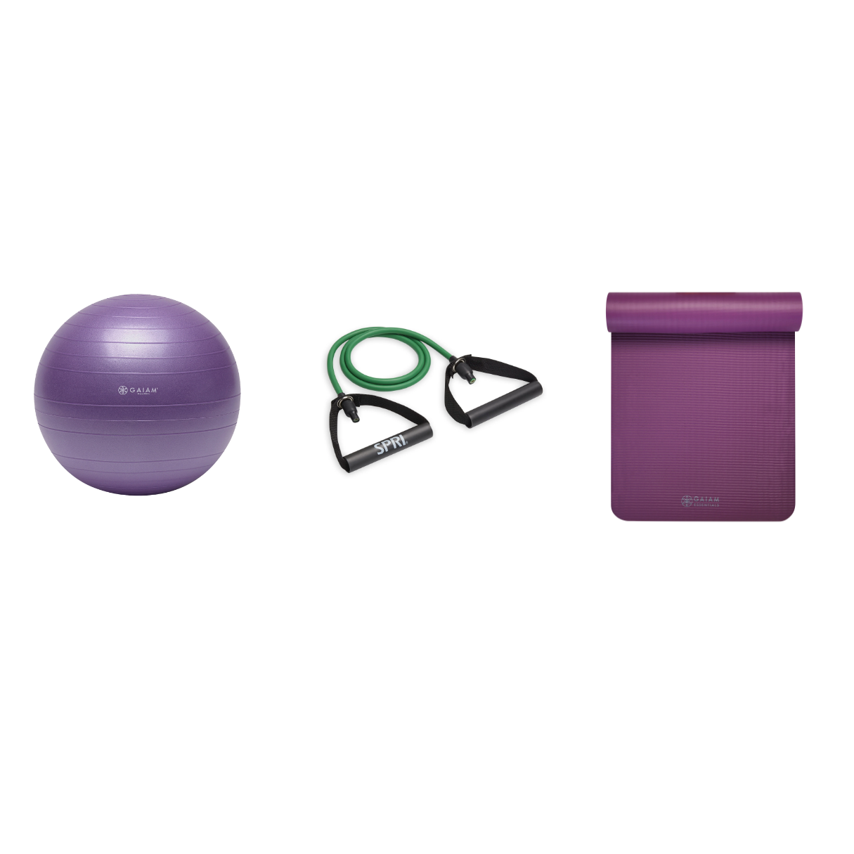 Fitness Bundle - Balance Ball (55cm), Xertube (Light), Fitness Mat (Purple)